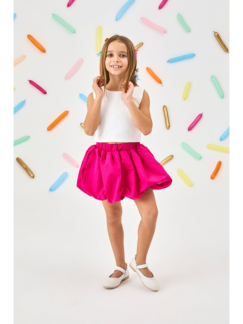 Fuşya Kız Çocuk Balon Etek - Anna-1