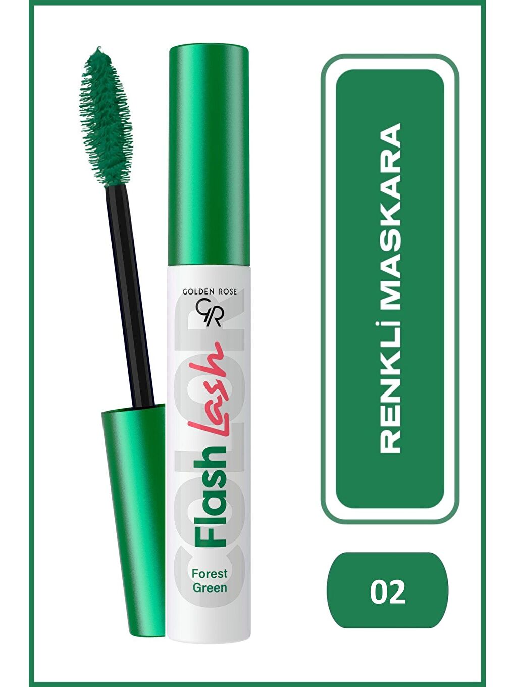 GOLDEN ROSE Suya Dayanıklı,Hacim Veren Flash Lash Renkli Maskara-02 Forest Green