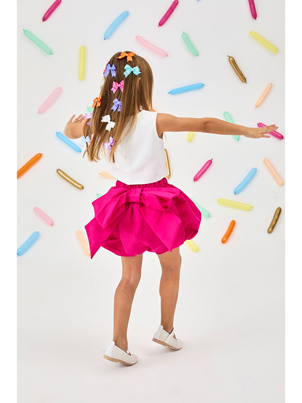 Fuşya Kız Çocuk Balon Etek - Anna-3