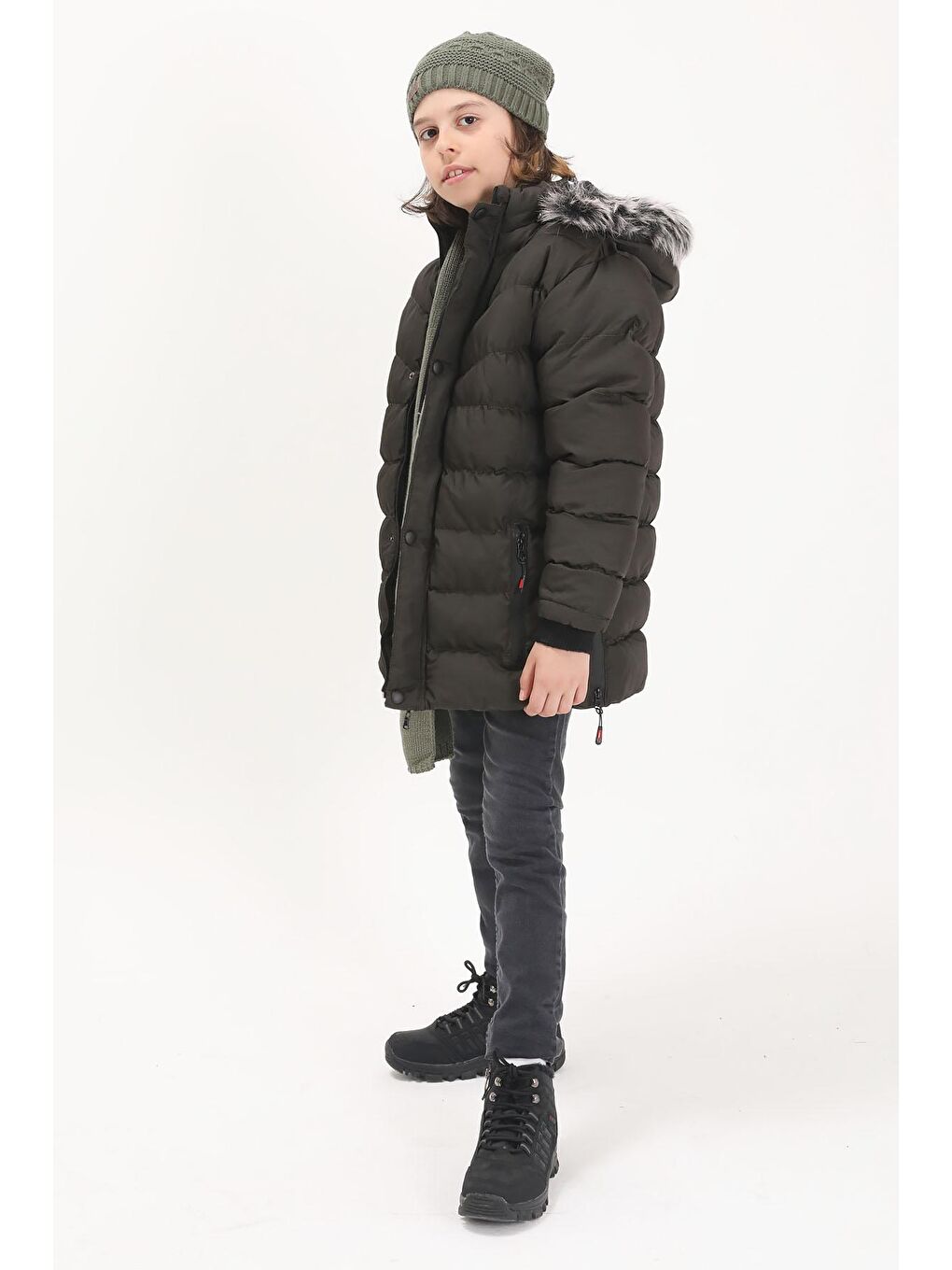 Erkek Çocuk Şişme Mont Logolu Haki 15490-1