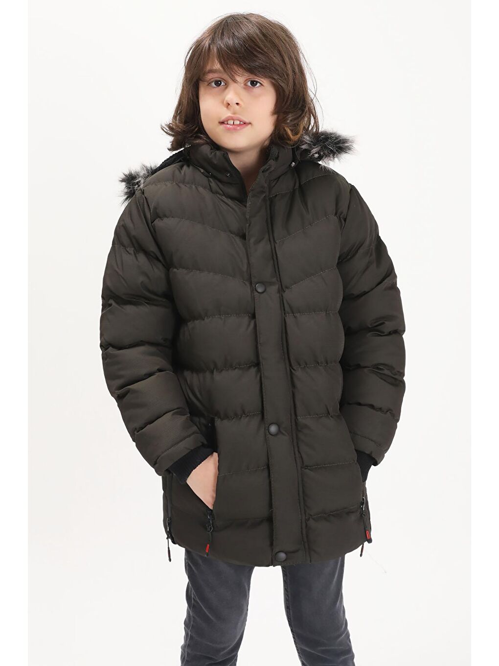 Erkek Çocuk Şişme Mont Logolu Haki 15490-2