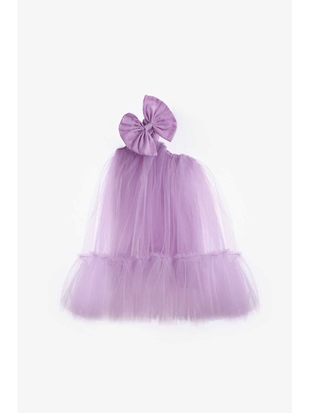 Lila Tek Omuzlu Fiyonklu Kız Çocuk Tül Elbise - Orlene-3