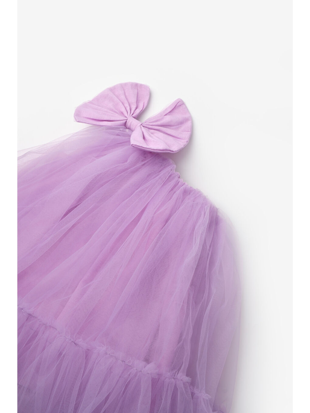 Lila Tek Omuzlu Fiyonklu Kız Çocuk Tül Elbise - Orlene-5