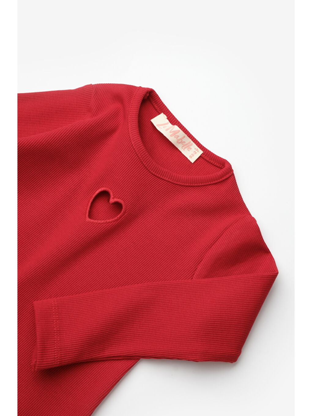 Kırmızı Kalp Nakışlı Fitilli Kız Çocuk Tişört-2