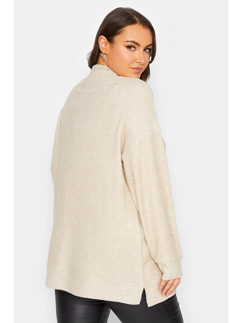 Ekru Büyük Beden Yarım Balıkçı Yaka Uzun Kollu Triko Kazak 301728-4