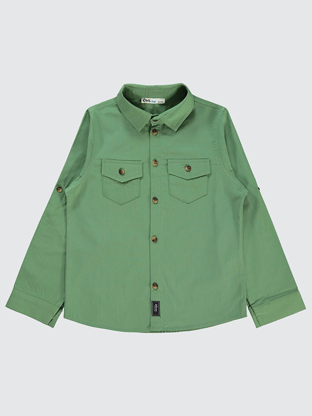 Boys Erkek Çocuk Tişörtlü Gömlek 6-9 Yaş Açık Haki-3