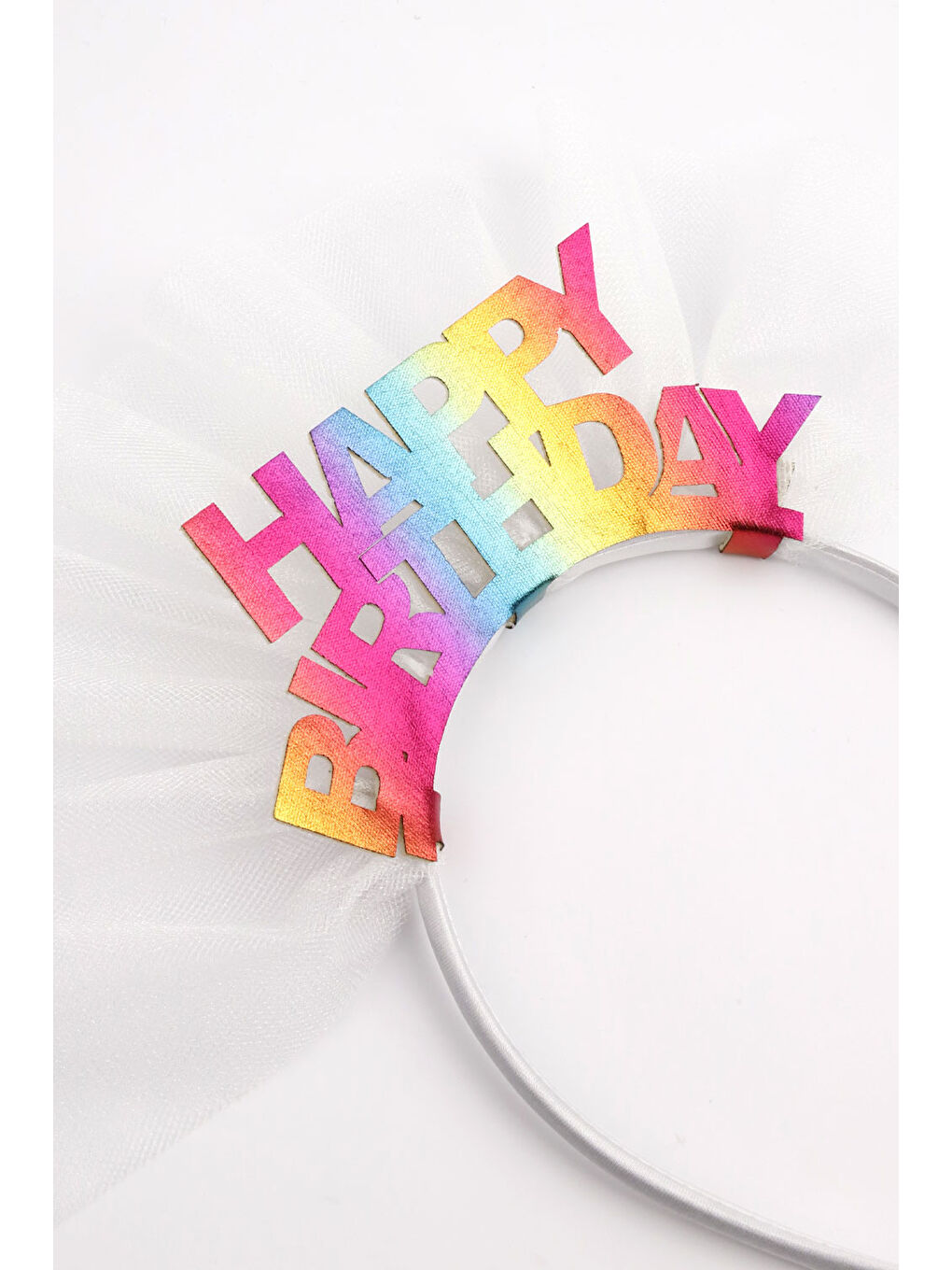 Beyaz Tüllü Happy Birthday Kız Çocuk Taç-2