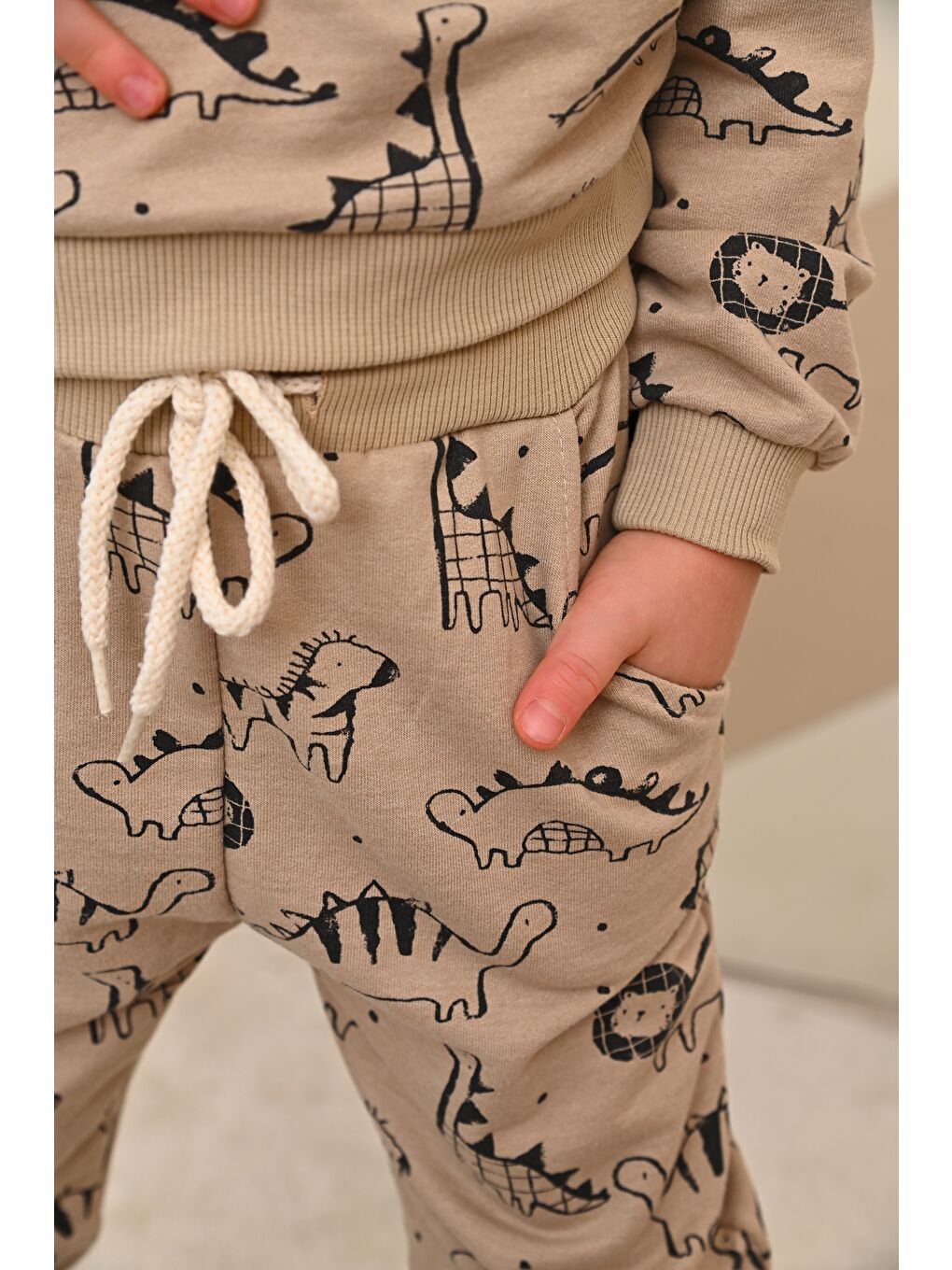 Kahverengi Bisiklet Yaka Baskılı Erkek Bebek Sweatshirt ve Eşofman Alt 2'li-2