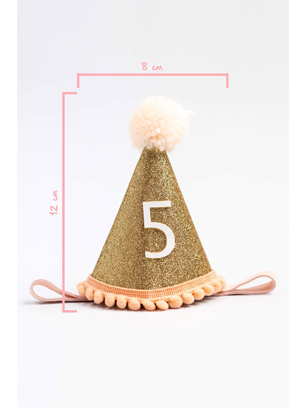 Pembe Somon 5 Yaş Ponponlu Huni Doğum Günü Tacı-1