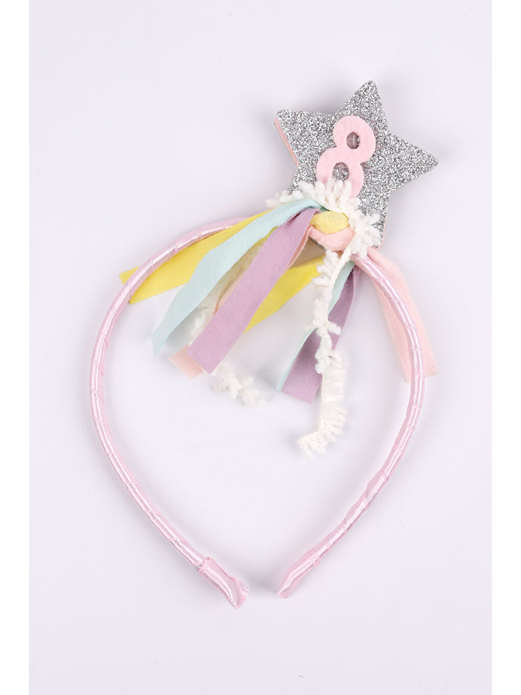 Pembe 8 Yaş Püsküllü Yıldız Kız Çocuk Parti Asa Taç Set-2