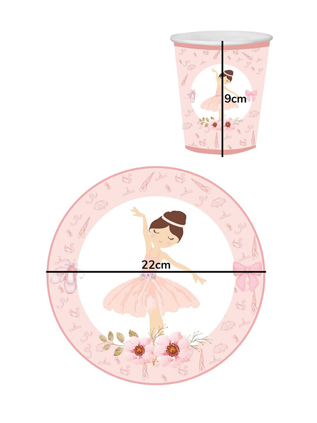 Pembe Balerin Temalı 8'li Bardak Tabak Set-3