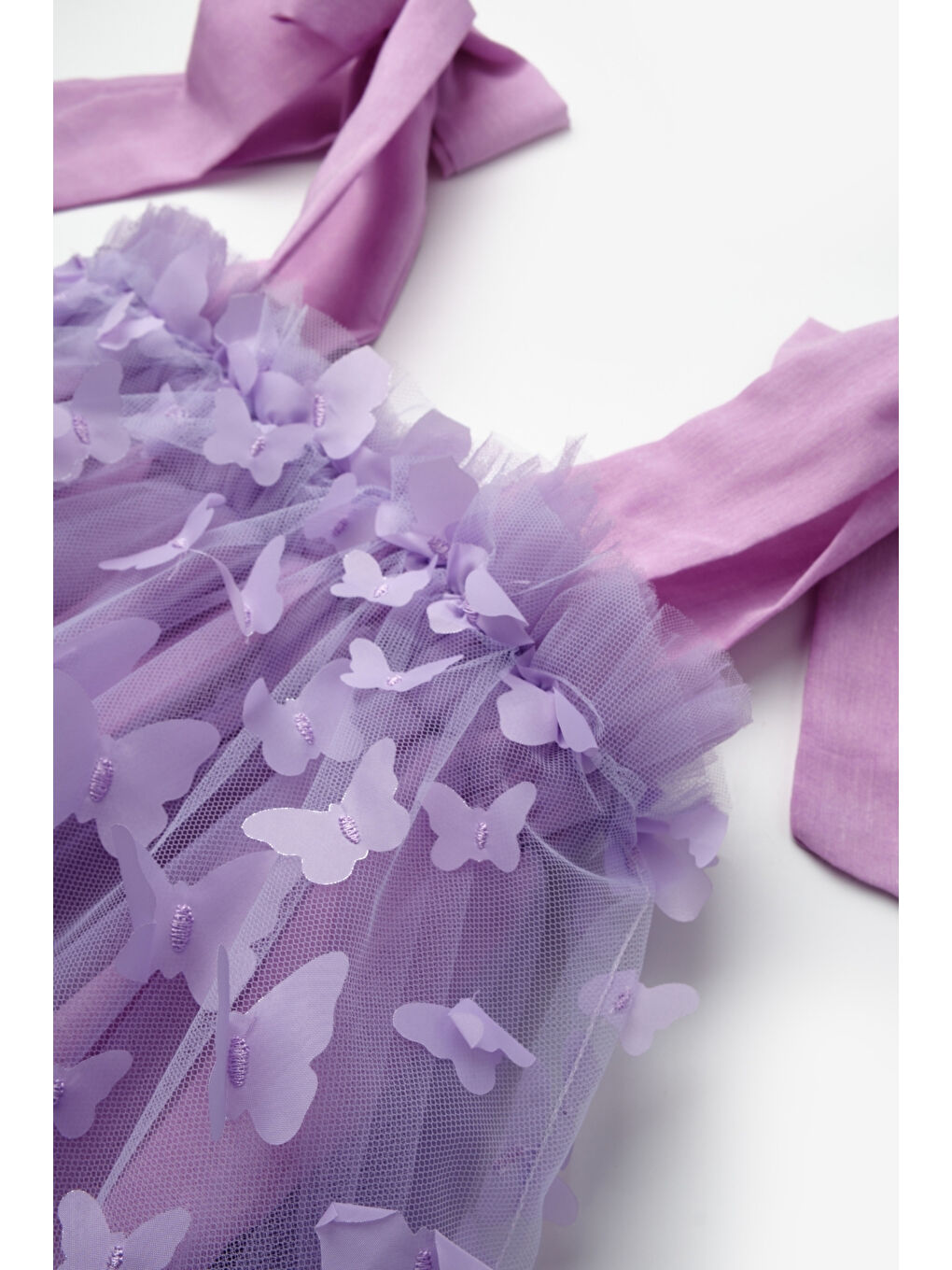 Lila Omuzdan Bağlamalı Kelebek Aplikeli Kız Çocuk Elbise - Nikki-2