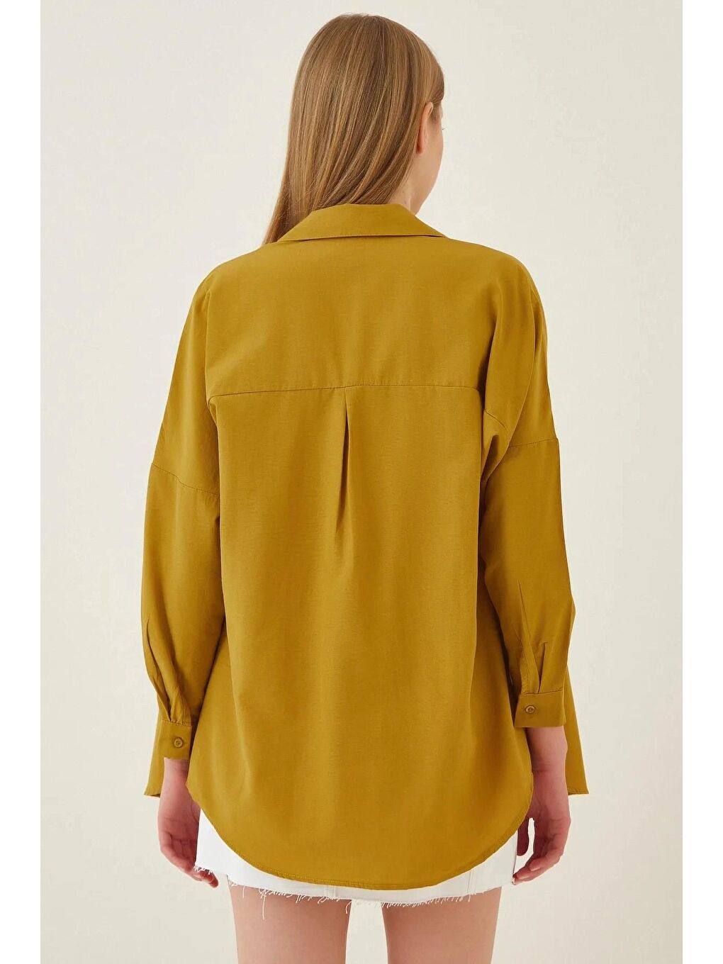 Hardal Sarısı Sade Düz Araboy Basic Oversize Gömlek-4