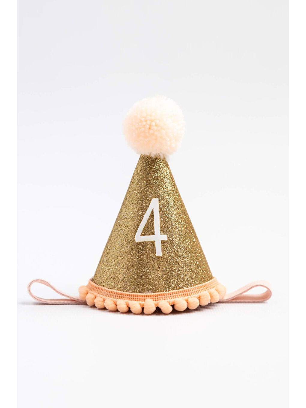 Pembe Somon 4 Yaş Ponponlu Huni Doğum Günü Tacı