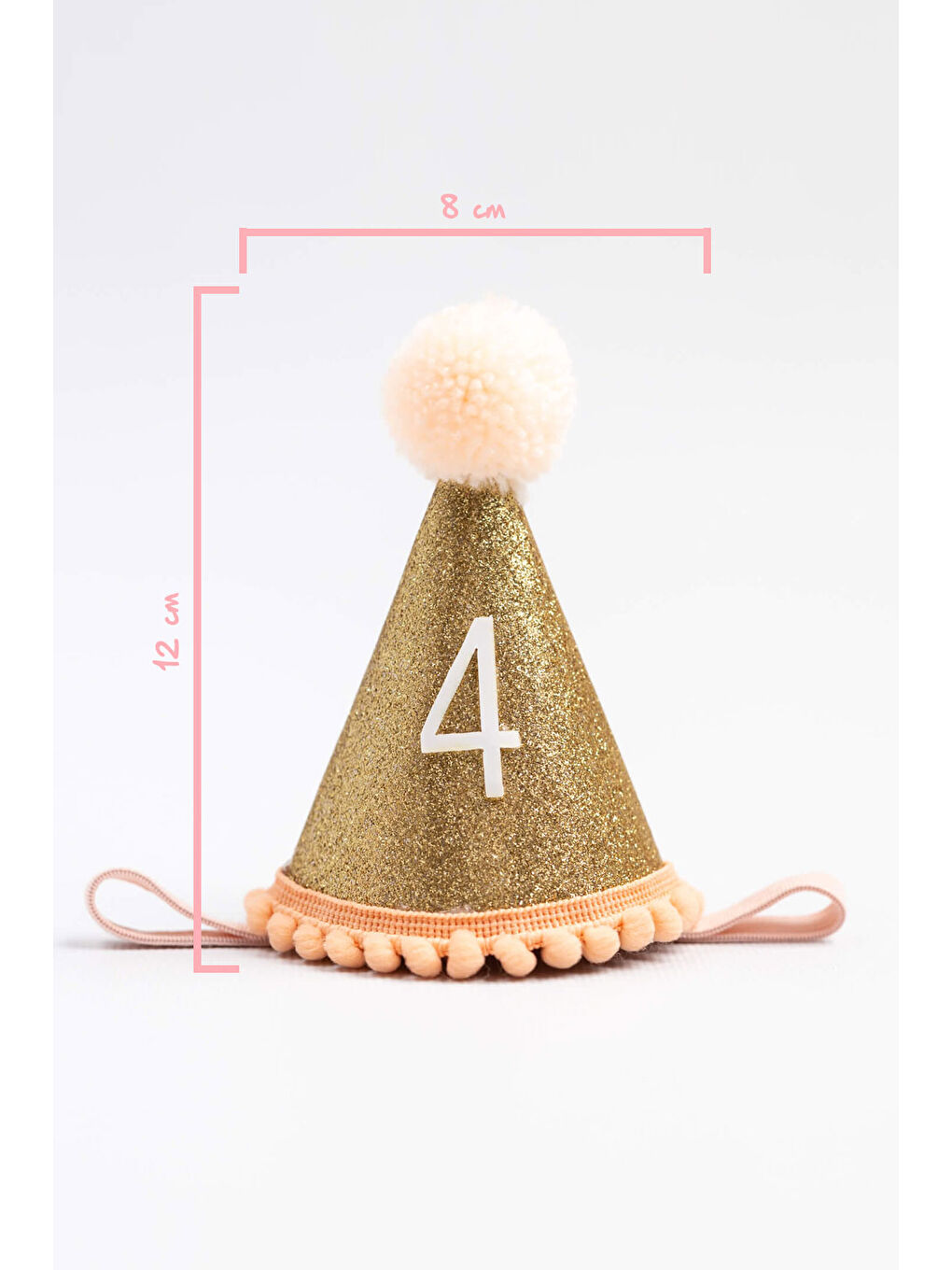 Pembe Somon 4 Yaş Ponponlu Huni Doğum Günü Tacı-1