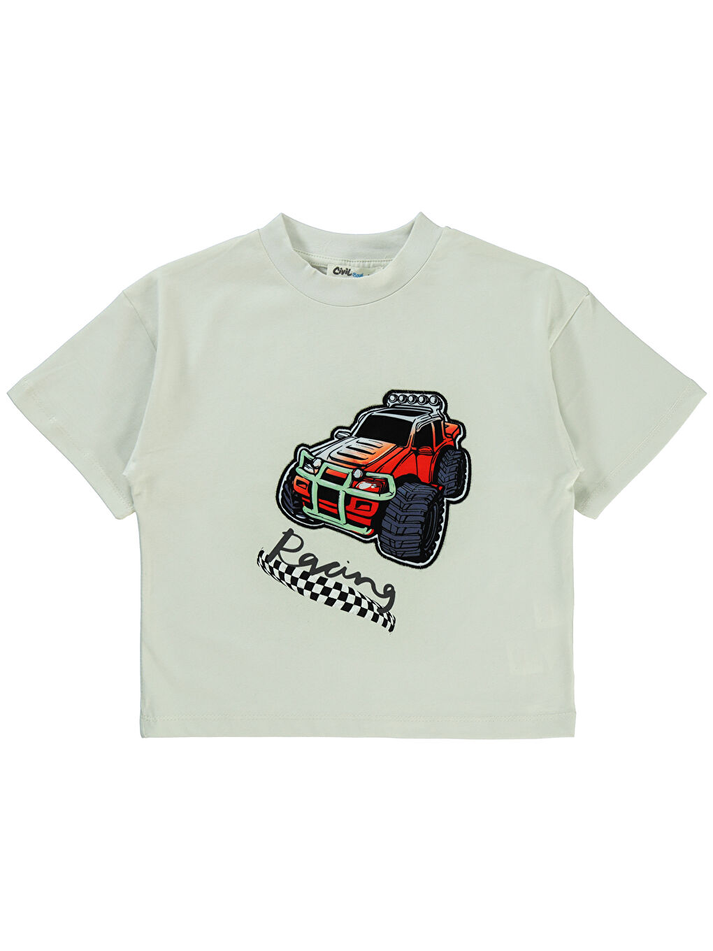 Boys Crazy Truck Baskılı 2-5 Yaş Tişört Açık Gri