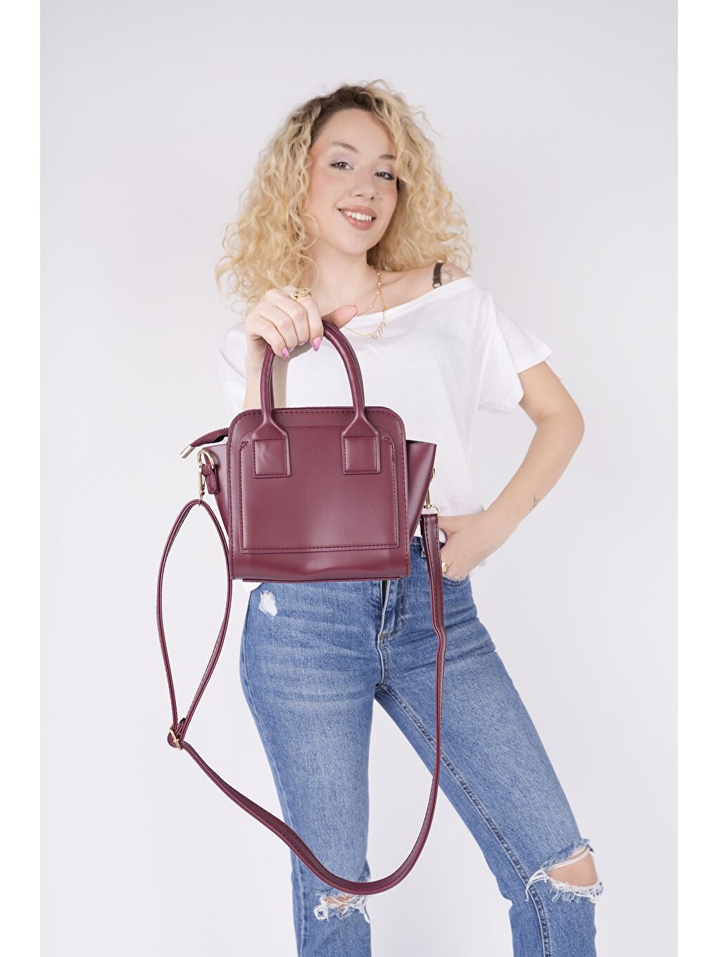 Bordo CALVİNO Kadın El ve Omuz Çantası-1