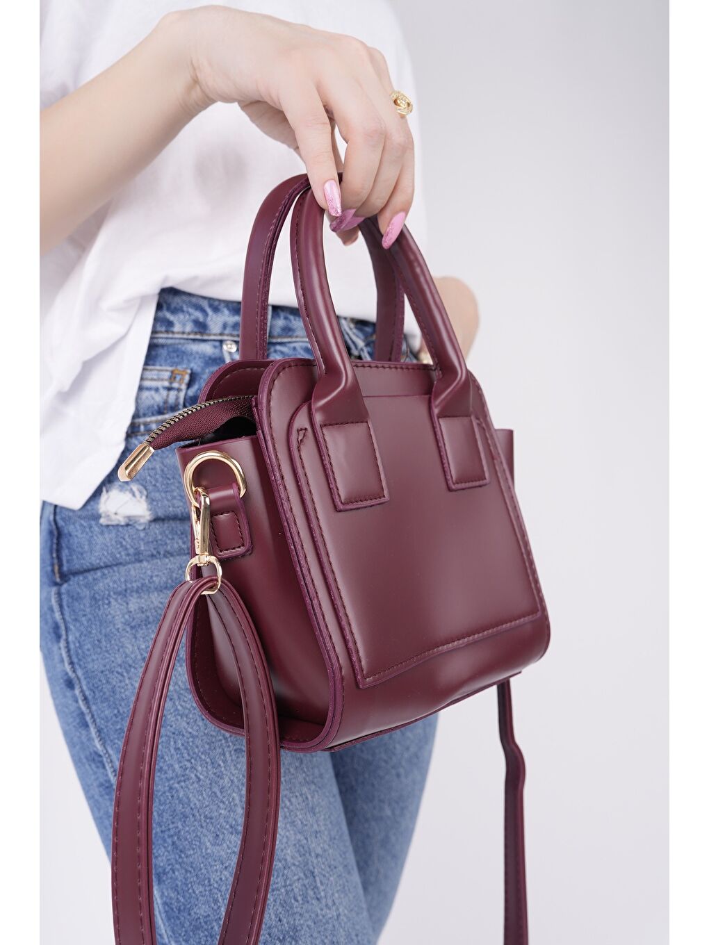 Bordo CALVİNO Kadın El ve Omuz Çantası-2