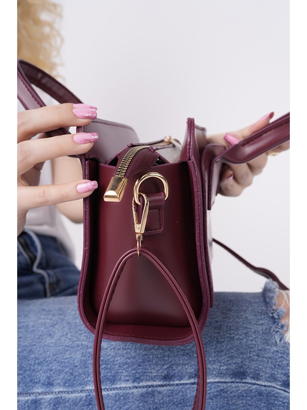 Bordo CALVİNO Kadın El ve Omuz Çantası-3