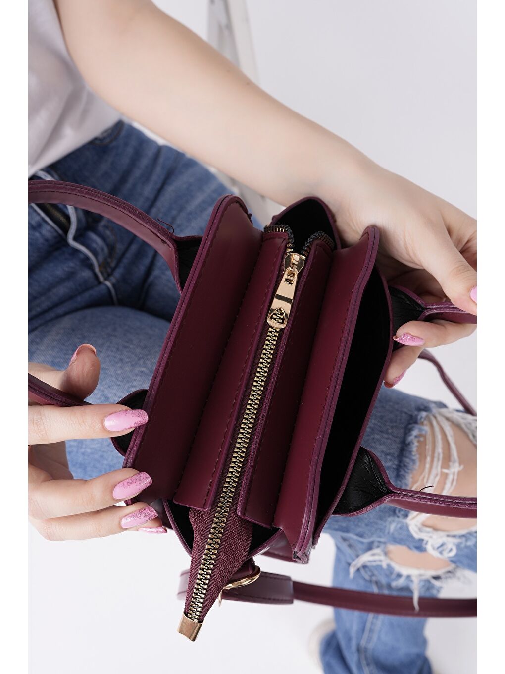 Bordo CALVİNO Kadın El ve Omuz Çantası-4