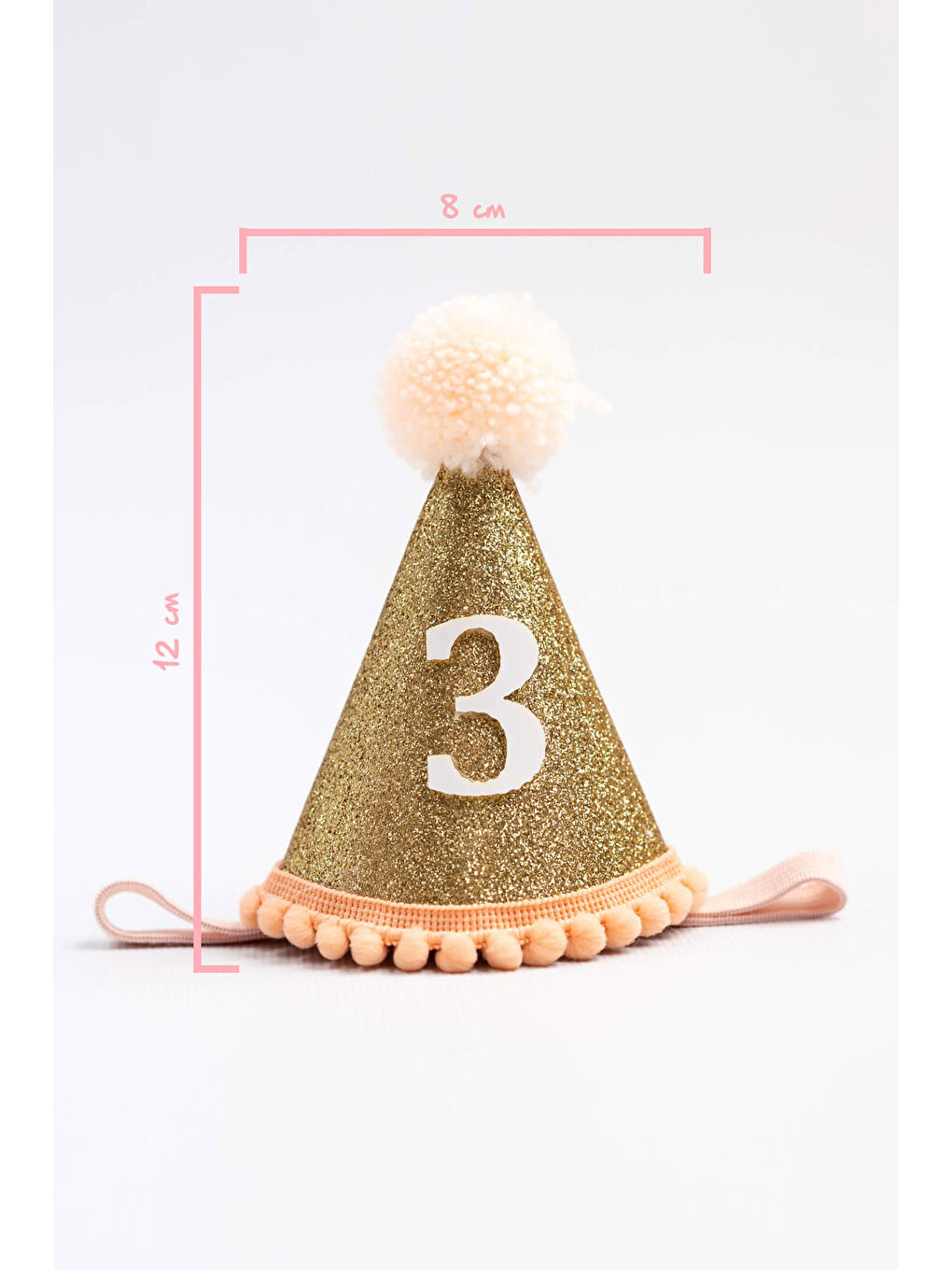 Pembe Somon 3 Yaş Ponponlu Huni Doğum Günü Tacı-1