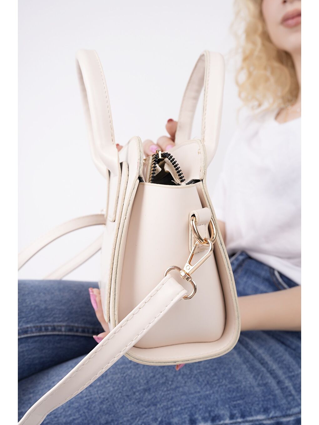 Bej CALVİNO Kadın El ve Omuz Çantası-3