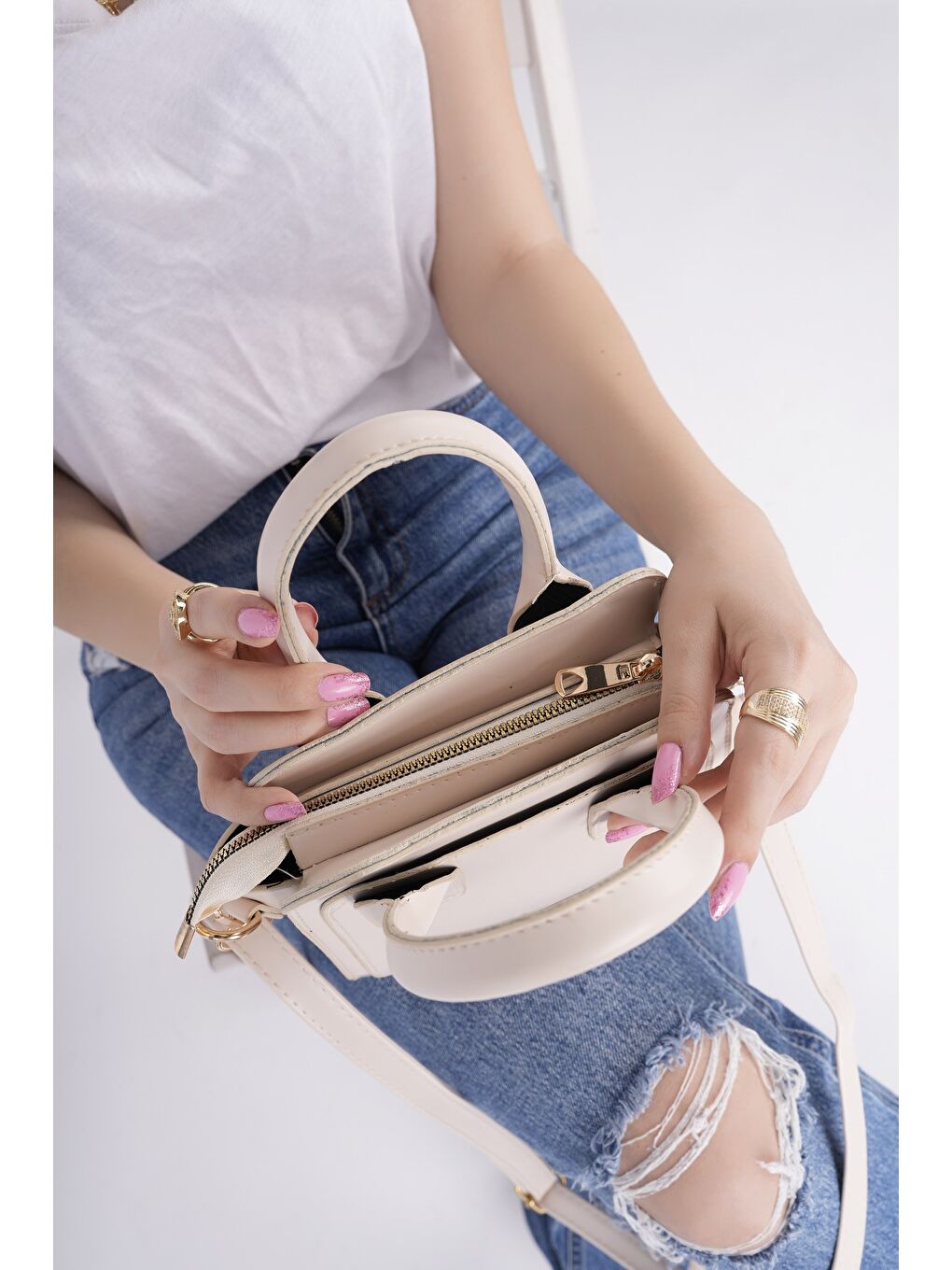 Bej CALVİNO Kadın El ve Omuz Çantası-4