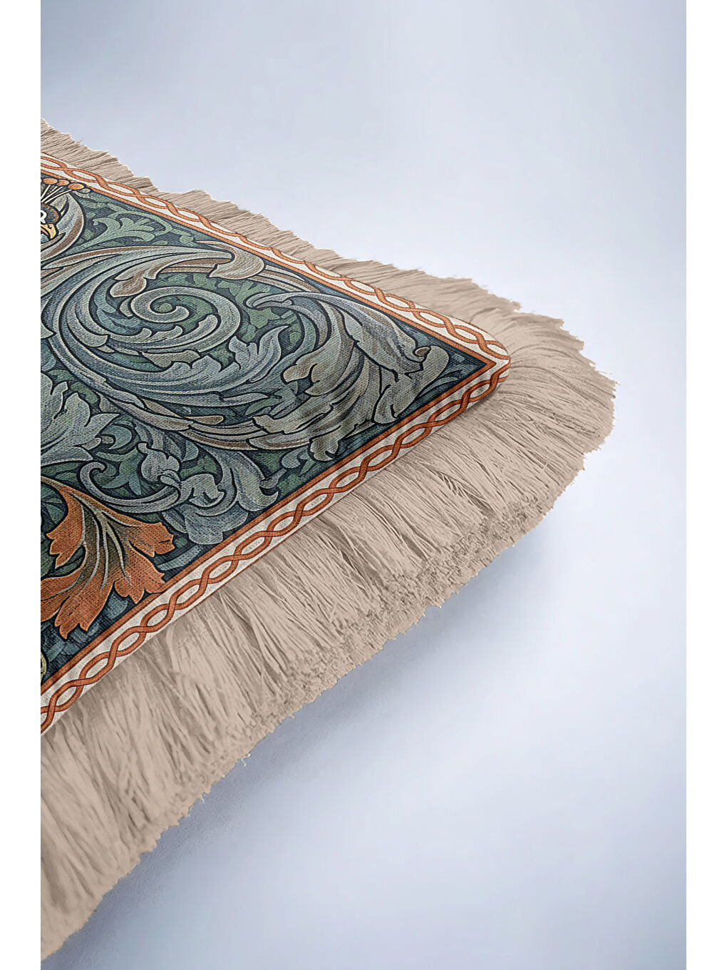 Karışık Lüks Tavuskuşu Saçaklı Yastık Kılıfı - Viktoryen Etnik Yeşil Altın Renkli Püsküllü Kırlent Kılıfı-6