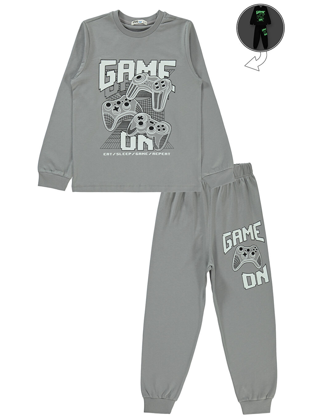 Boys Erkek Çocuk Pijama Takımı 6-9 Yaş Gri
