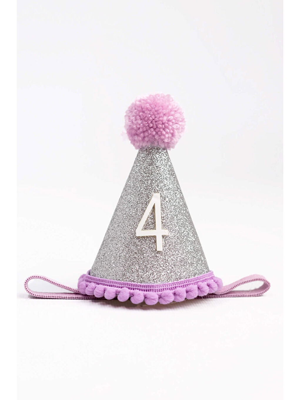 Lila 4 Yaş Ponponlu Huni Doğum Günü Tacı