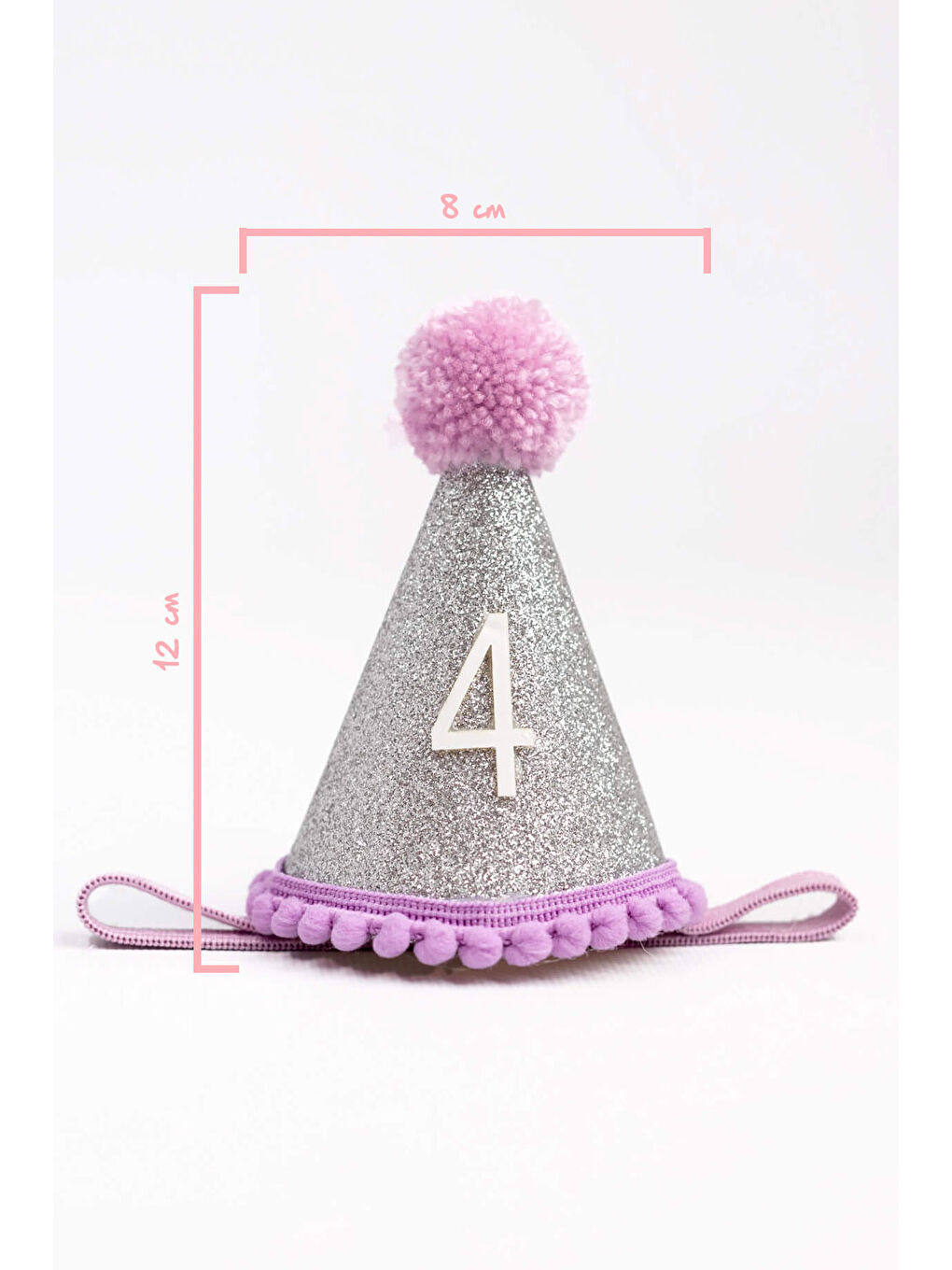 Lila 4 Yaş Ponponlu Huni Doğum Günü Tacı-1