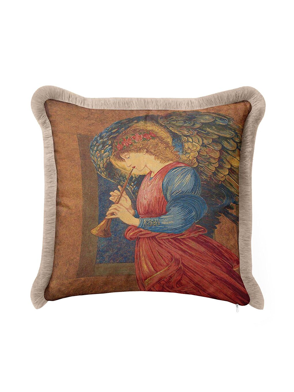 Karışık Rönesans Melek Sanatı Saçaklı Yastık Kılıfı - Klasik Altın Renkli Vintage Püsküllü Kırlent Kılıfı-3