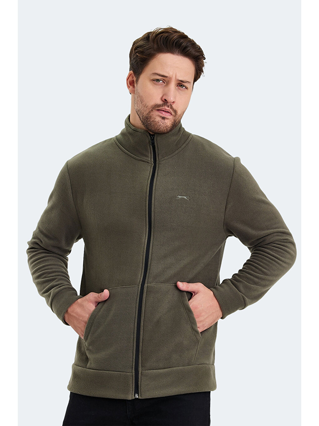 SLAZENGER SANSA Erkek Fermuarlı Sweatshirt Haki