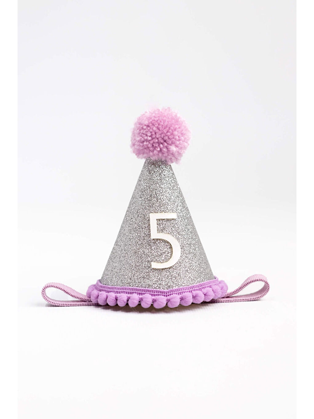 Lila 5 Yaş Ponponlu Huni Doğum Günü Tacı