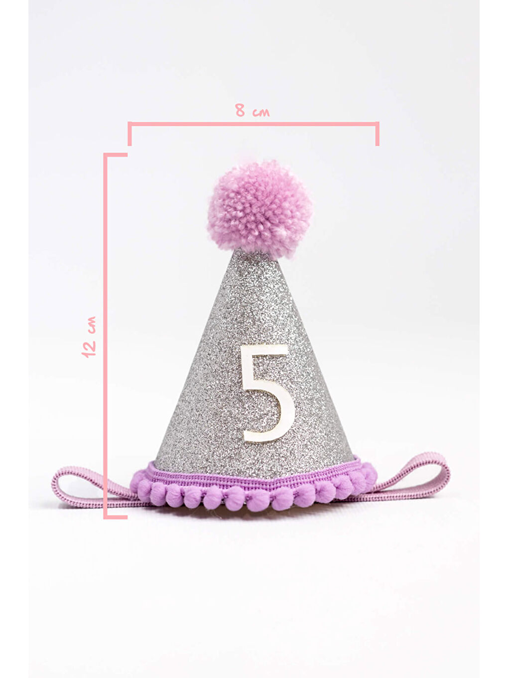 Lila 5 Yaş Ponponlu Huni Doğum Günü Tacı-1