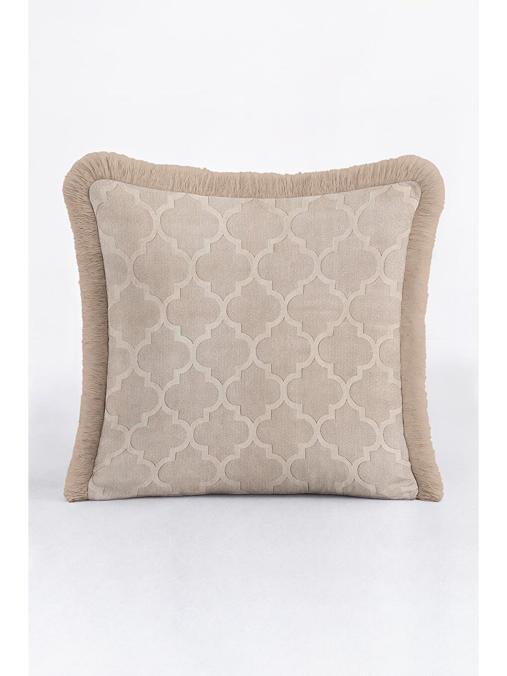 Karışık Modern Lüks Saçaklı Yastık Kılıfı - Fas Motifli Krem Country Bej Püsküllü Kırlent Kılıfı-2