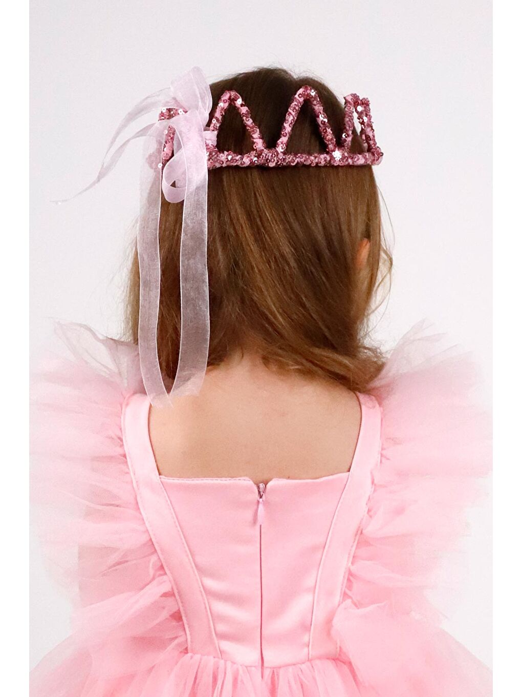 Fuşya Yuvarlak Payetli Kız Çocuk Kraliçe Taç-1