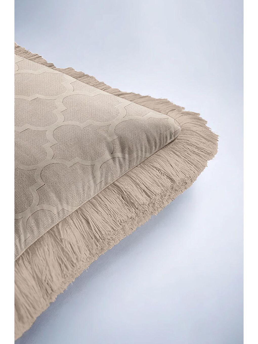 Karışık Modern Lüks Saçaklı Yastık Kılıfı - Fas Motifli Krem Country Bej Püsküllü Kırlent Kılıfı-6