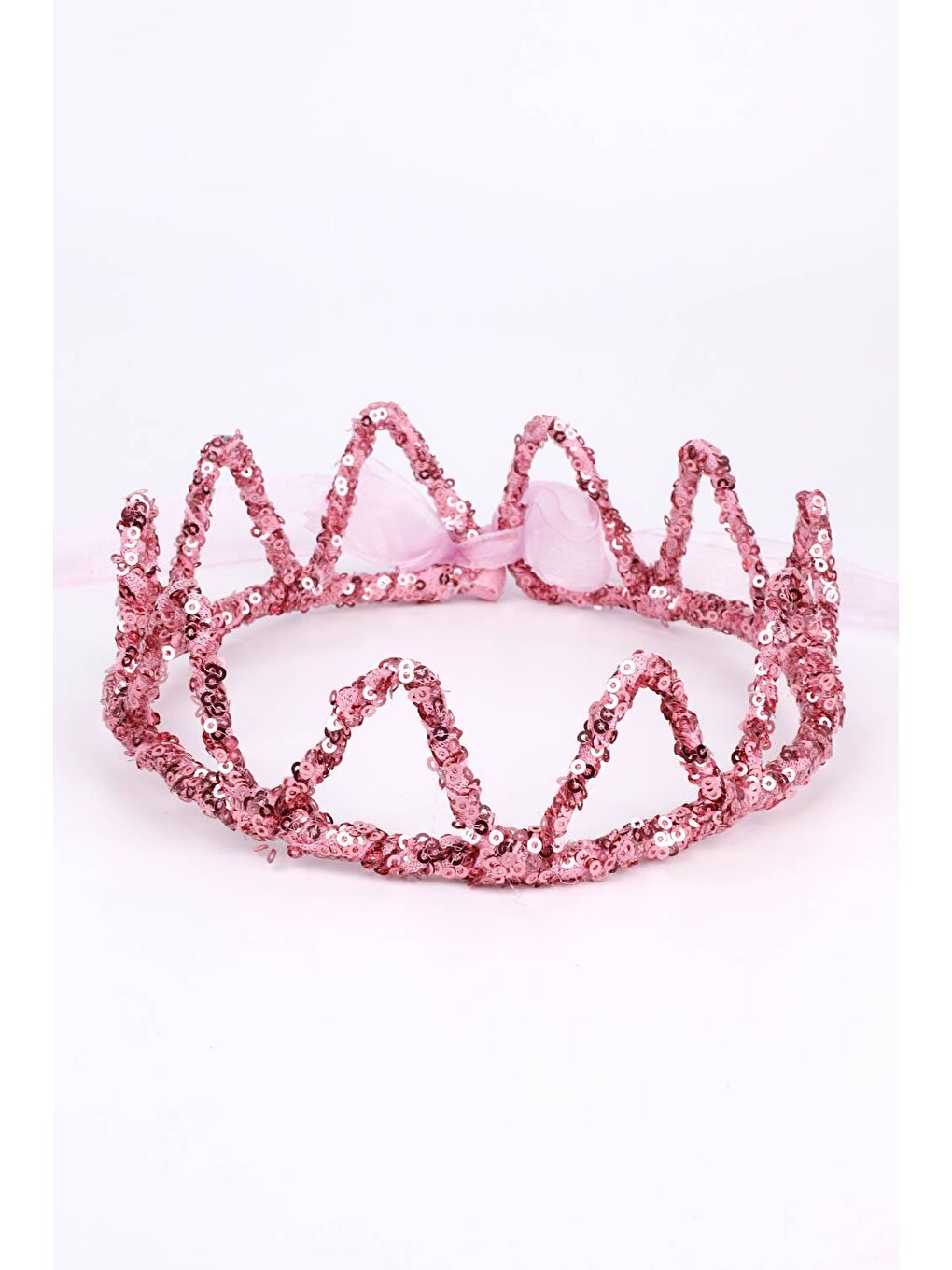 Fuşya Yuvarlak Payetli Kız Çocuk Kraliçe Taç-3