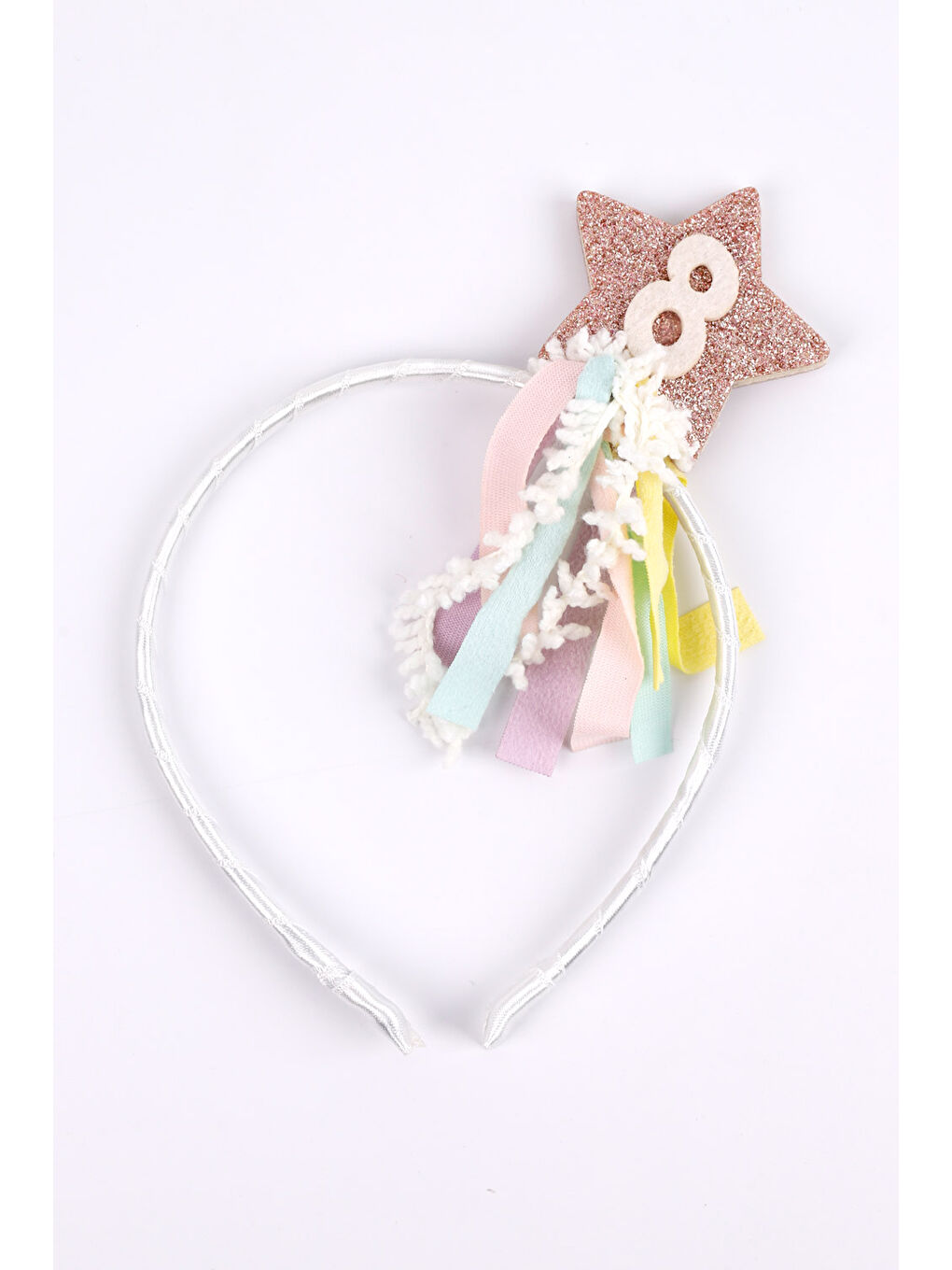 Ekru 8 Yaş Püsküllü Yıldız Kız Çocuk Parti Asa Taç Set-2