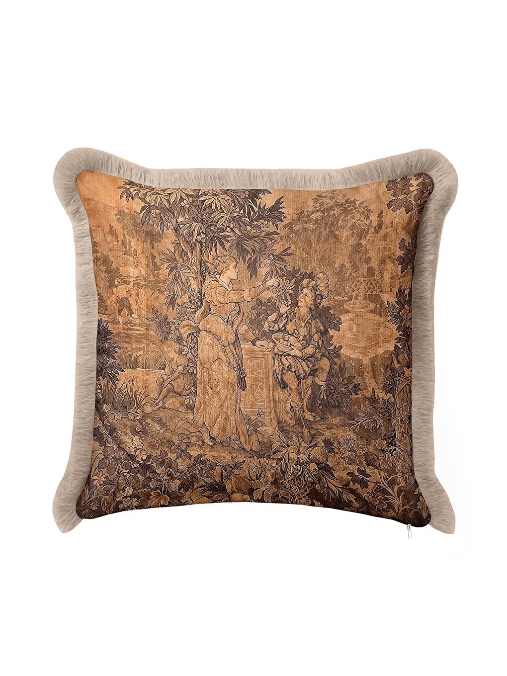 Karışık Barok İhtişam Saçaklı Yastık Kılıfı - Klasik Saray Rustik Bej Kahve Püsküllü Kırlent Kılıfı-1