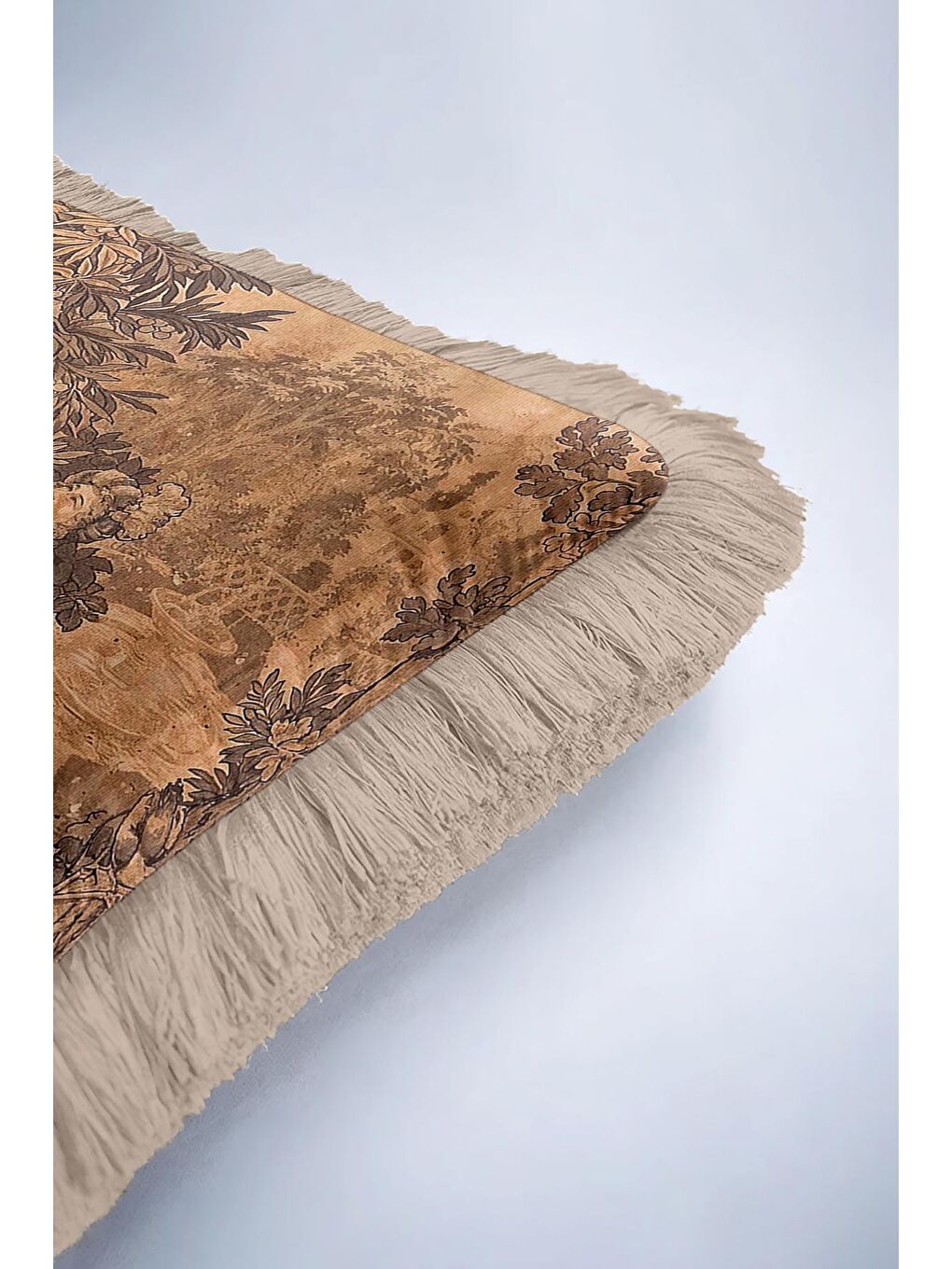 Karışık Barok İhtişam Saçaklı Yastık Kılıfı - Klasik Saray Rustik Bej Kahve Püsküllü Kırlent Kılıfı-6