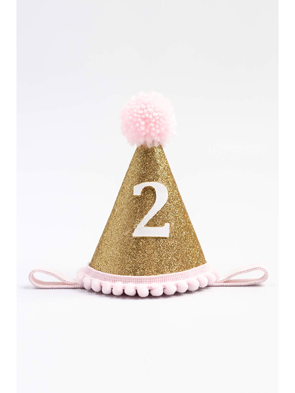 Pembe 2 Yaş Ponponlu Huni Doğum Günü Tacı