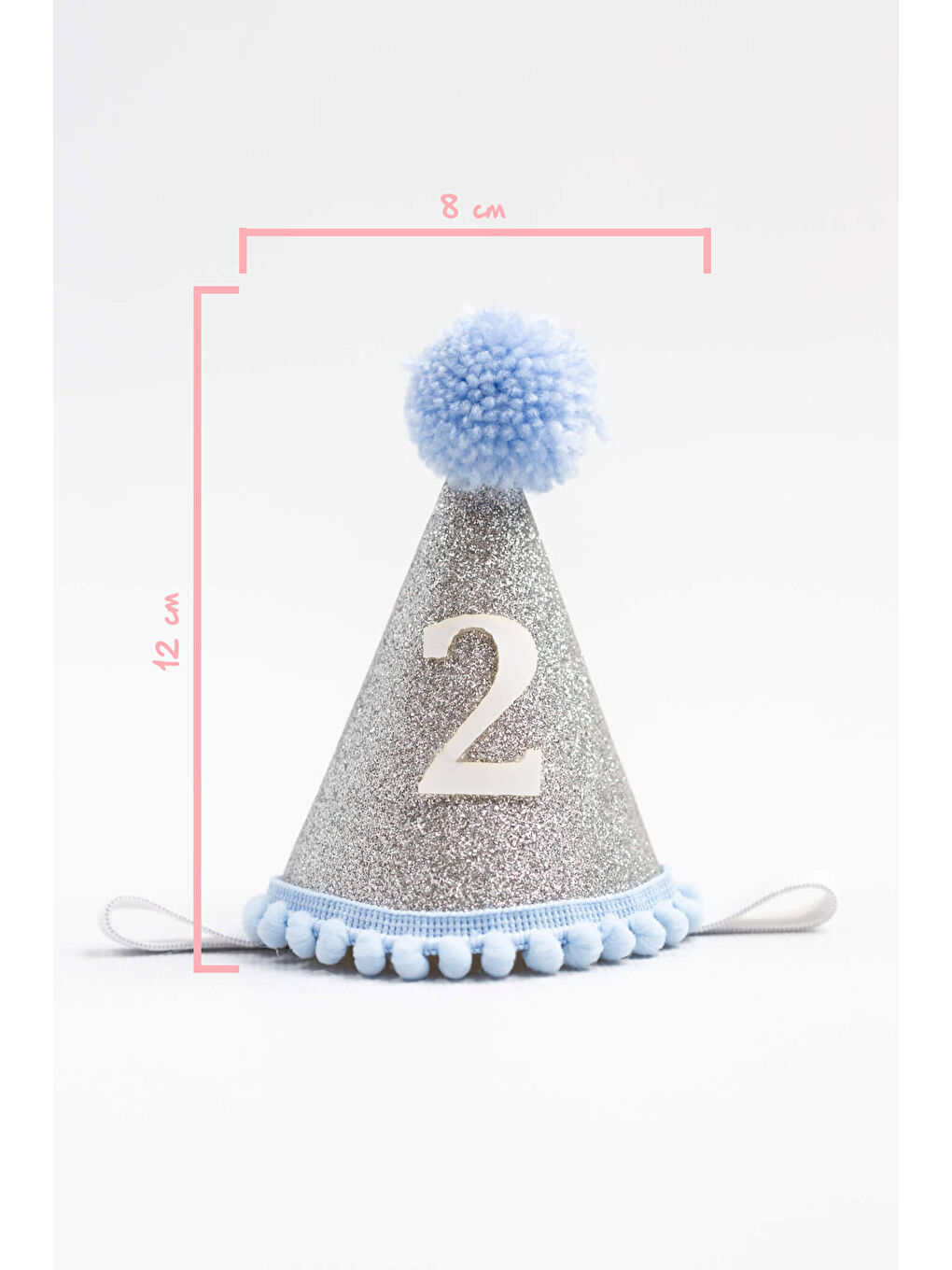 Mavi 2 Yaş Ponponlu Huni Doğum Günü Tacı-1