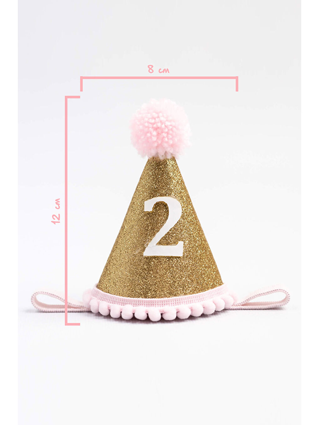 Pembe 2 Yaş Ponponlu Huni Doğum Günü Tacı-1