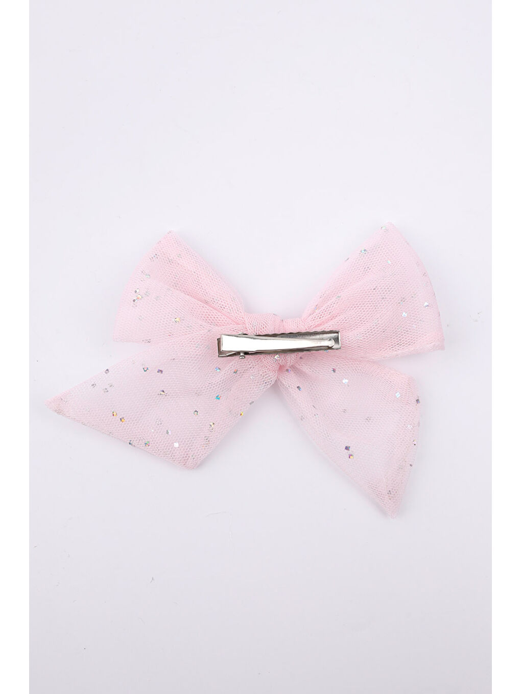 Pembe Pudra Simli Tül Fiyonk Kız Çocuk Klips Toka-2