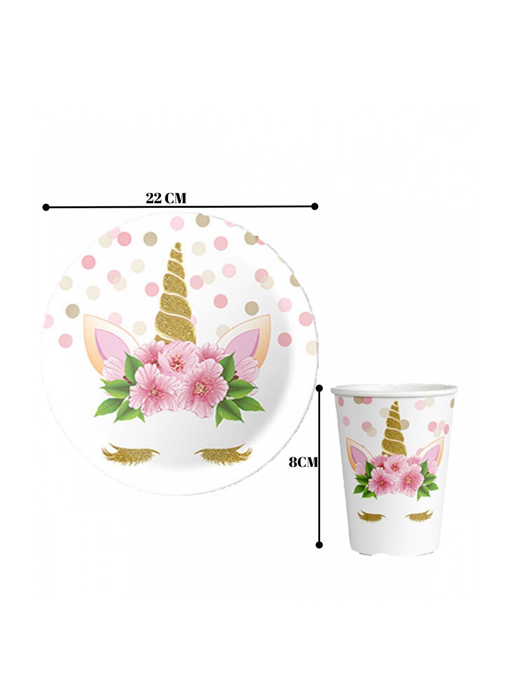 Beyaz Baskılı 8'li Tabak Bardak Set-1