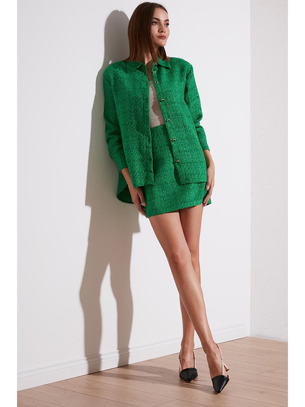 Yeşil Yüksek Bel Fermuarlı Dar Kesim Mini Tüvit Etek 42190521