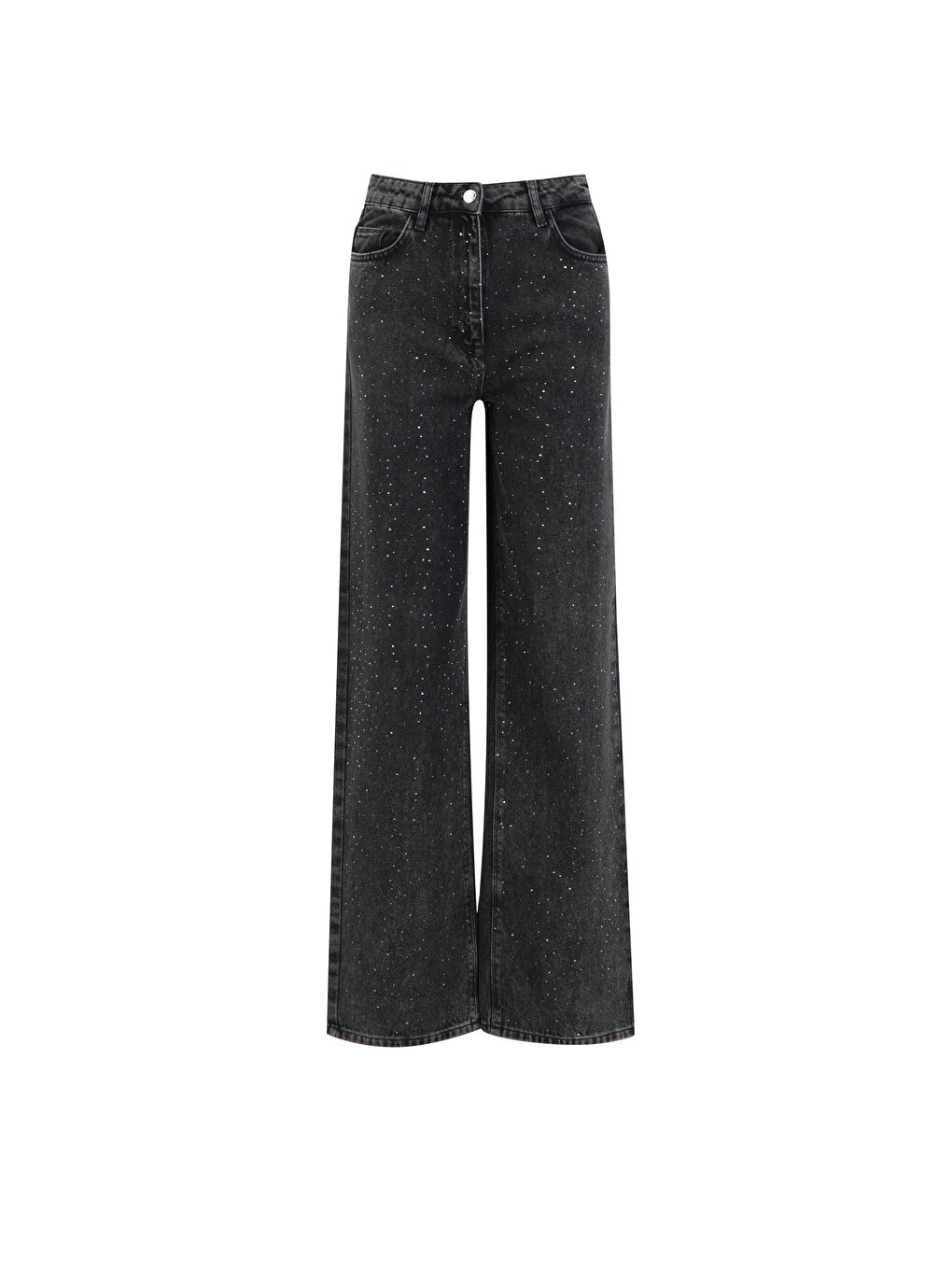 Gri Taş İşlemeli Wide Leg Denim Pantolon 25Yd9132 Antrasit-4