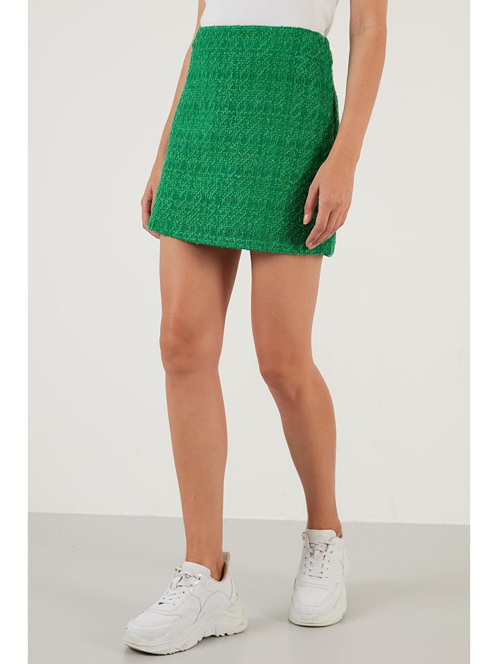 Yeşil Yüksek Bel Fermuarlı Dar Kesim Mini Tüvit Etek 42190521-1